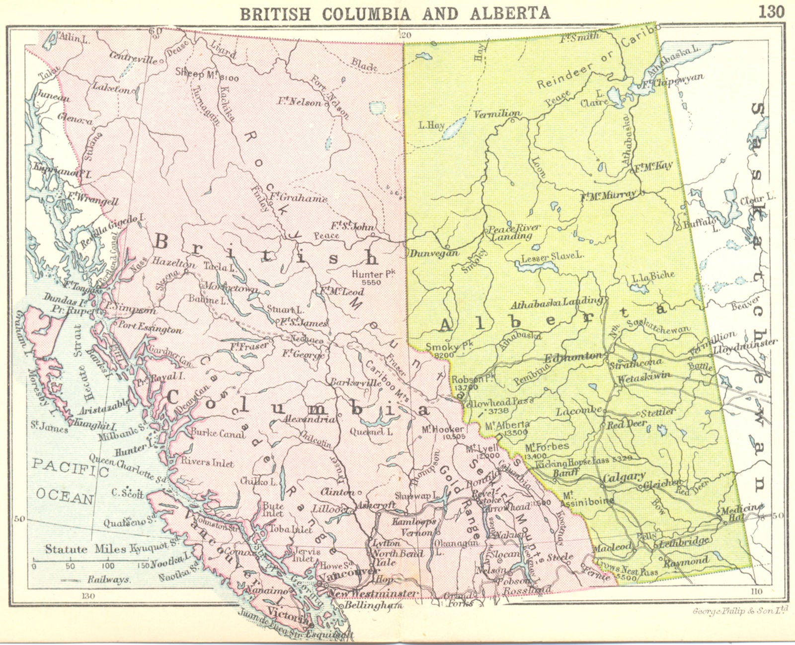 CANADA. British Columbia and Alberta; Small map 1912 old antique chart
